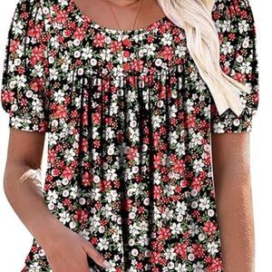 BETTE BOUTIK Women's V-Neck Ruffle Short Sleeve Tunic Top – Red/White, Size Med